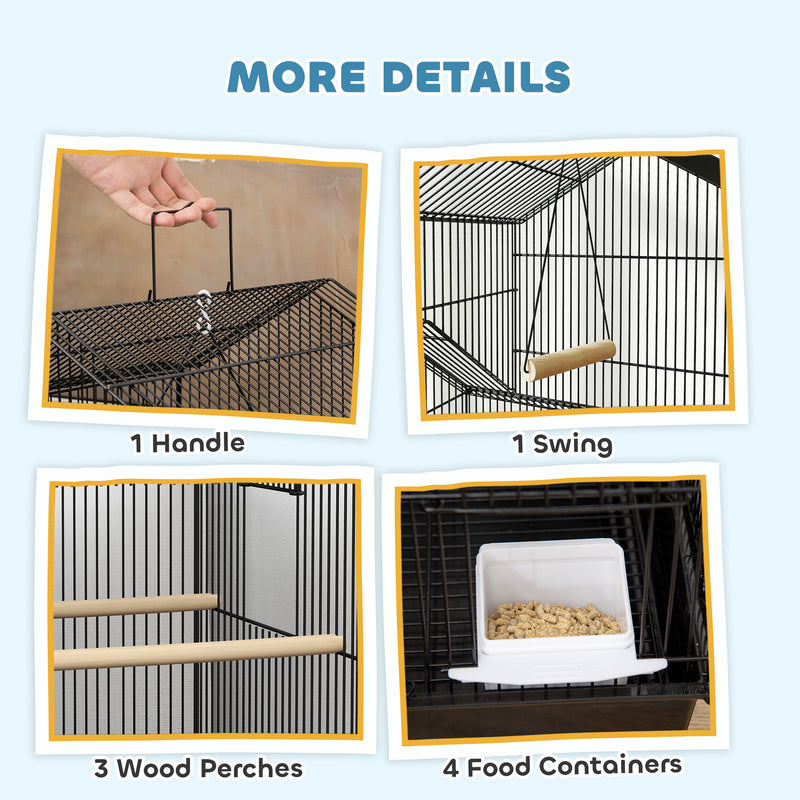 PawHut Metal Bird Cage W/ Perch, Food Container, Handle, For Finch, Canary