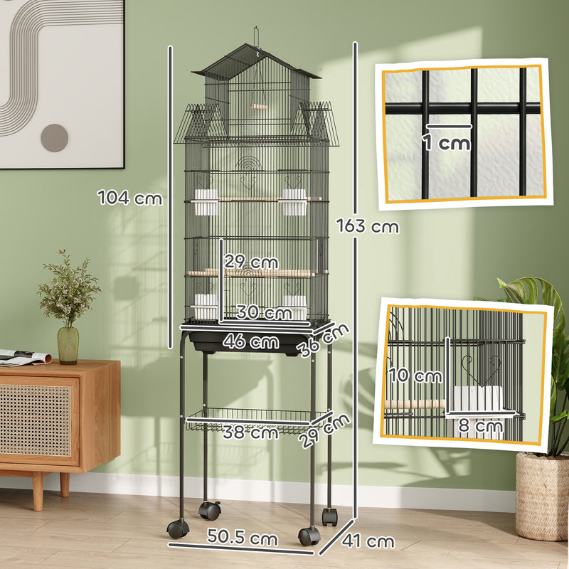 PawHut Metal Bird Cage W/ Perch, Food Container, Handle, For Finch, Canary