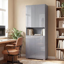 HOMCOM 180cm Tall Kitchen Cupboard, Pantry Storage Cabinet, High Gloss Grey