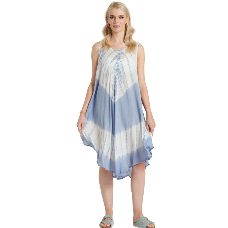 Tie Dye Tunic Dress - Blue & Cream