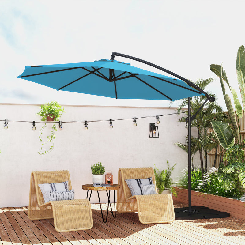 Outsunny 3(m) Banana Parasol Cantilever Umbrella Garden w/ Base Weights