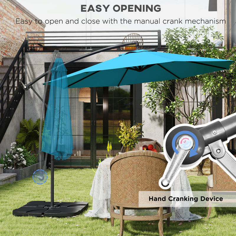 Outsunny 3(m) Banana Parasol Cantilever Umbrella Garden w/ Base Weights