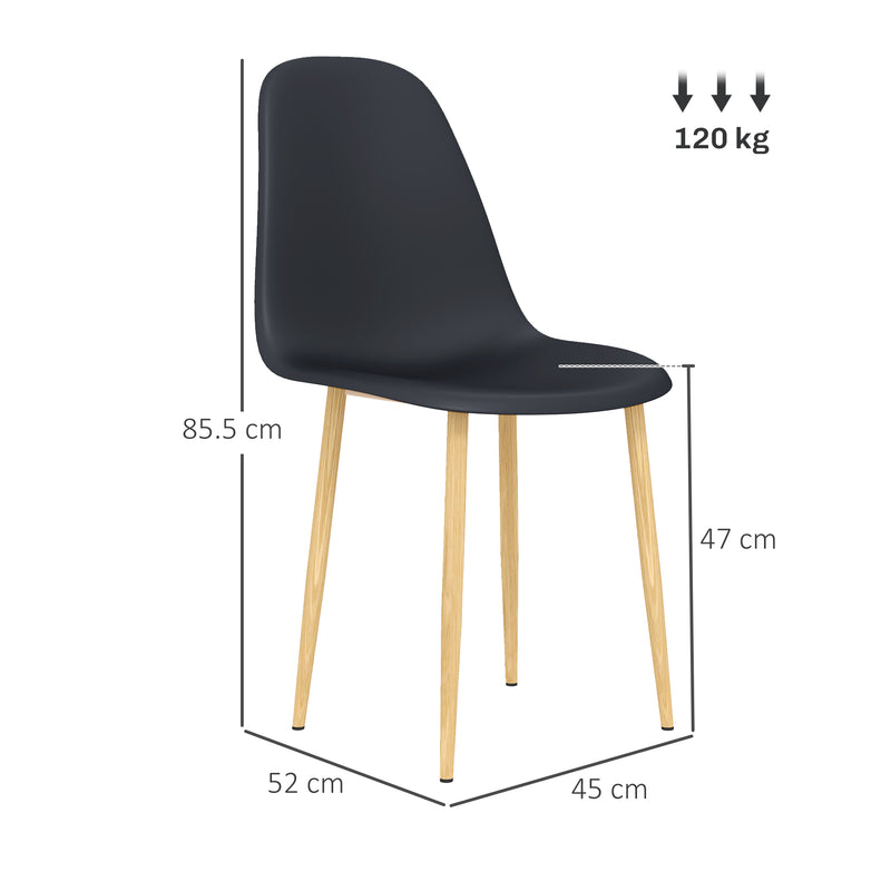 HOMCOM Dining Chairs Set of 4 w/ Curved Back, Steel Legs, Light Blue
