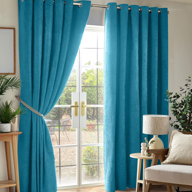 Chenille Blackout Ring Top Curtains Teal