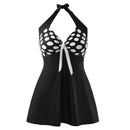 Tummy Control One-Piece Swimsuit Swim Dress Black & White Polka Dot