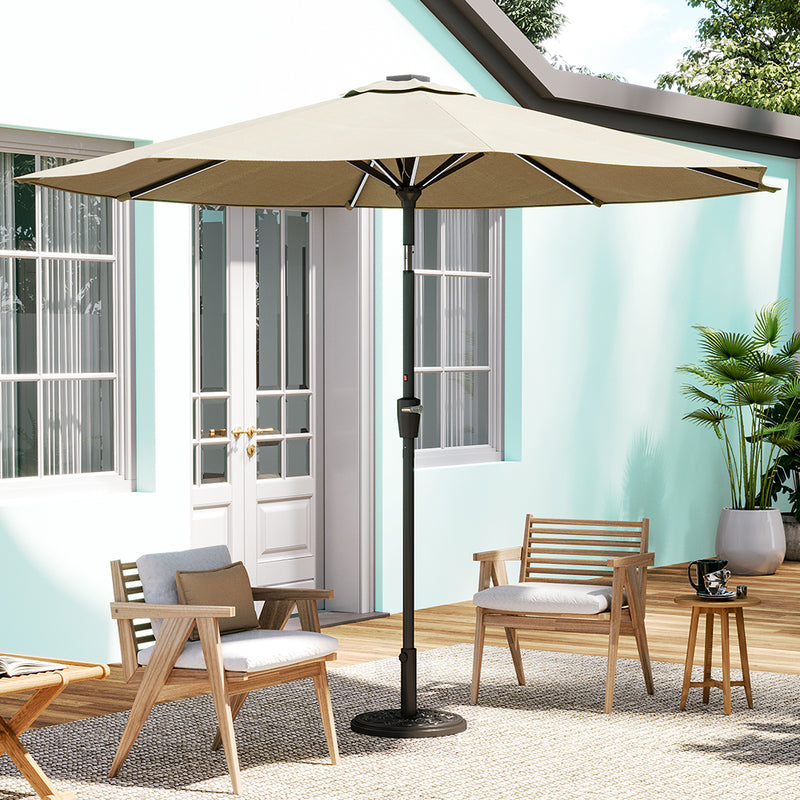 Garden Sanctuary Large Solar Powered LED Patio Umbrella for Outdoor Garden Patio with Base