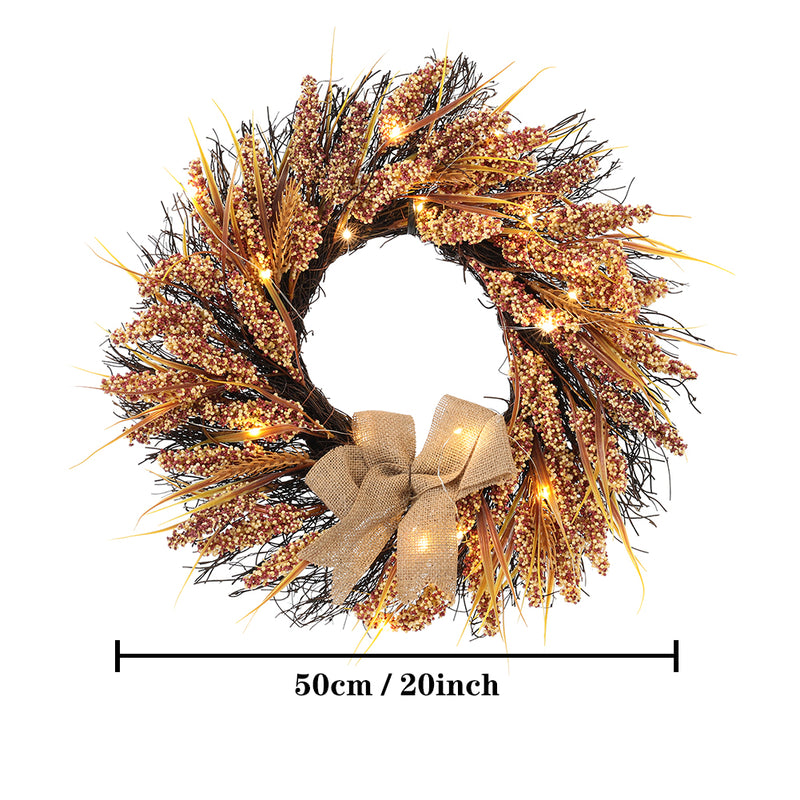 LED Golden Wheat Harvest Wreath