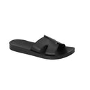 Black Flat Slide Leather Sandals