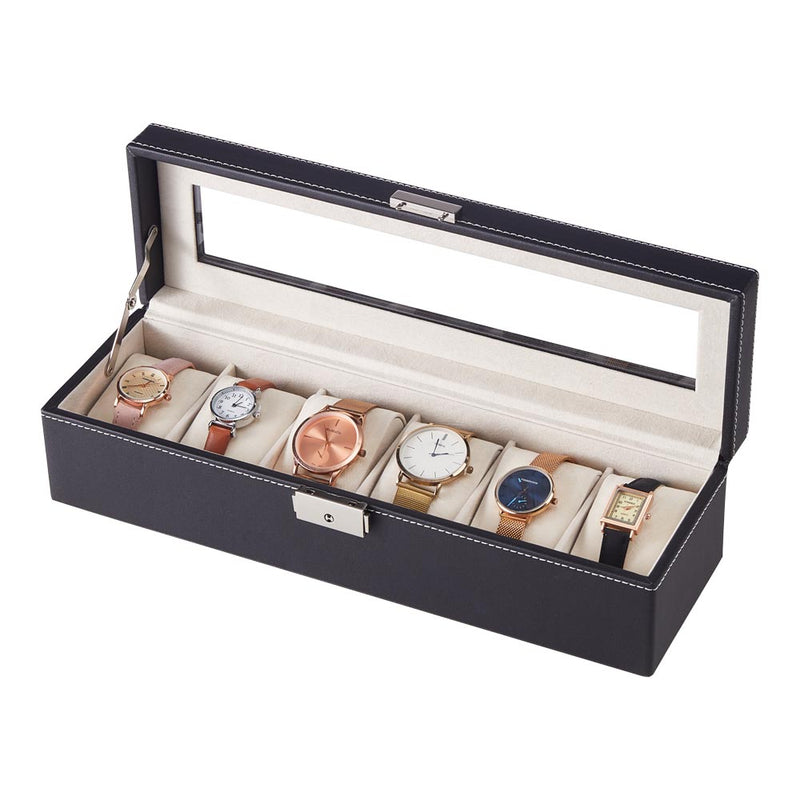 Sheonly 6-Slot Elegant Faux Leather Watch Display Case