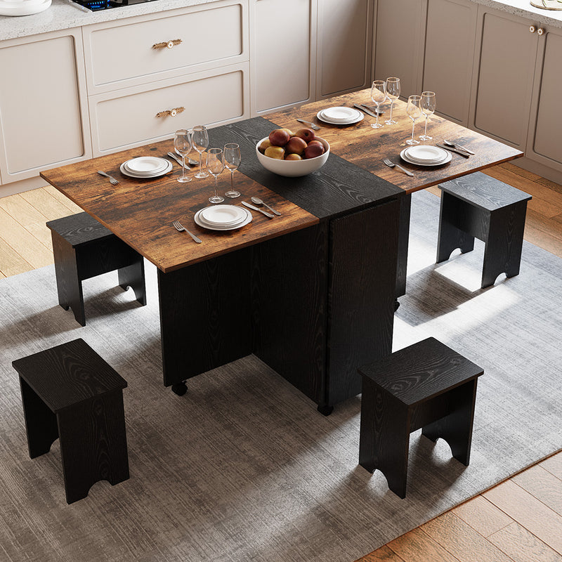 Livingandhome Folding Dining Table Set with 4 Stools