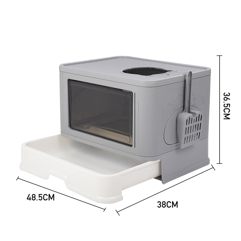 LivingandhomeEnclosed Folding Plastic Cat Litter Box with Scoop