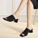 Square Open Toe Chunky Block Heel Sandals - Black