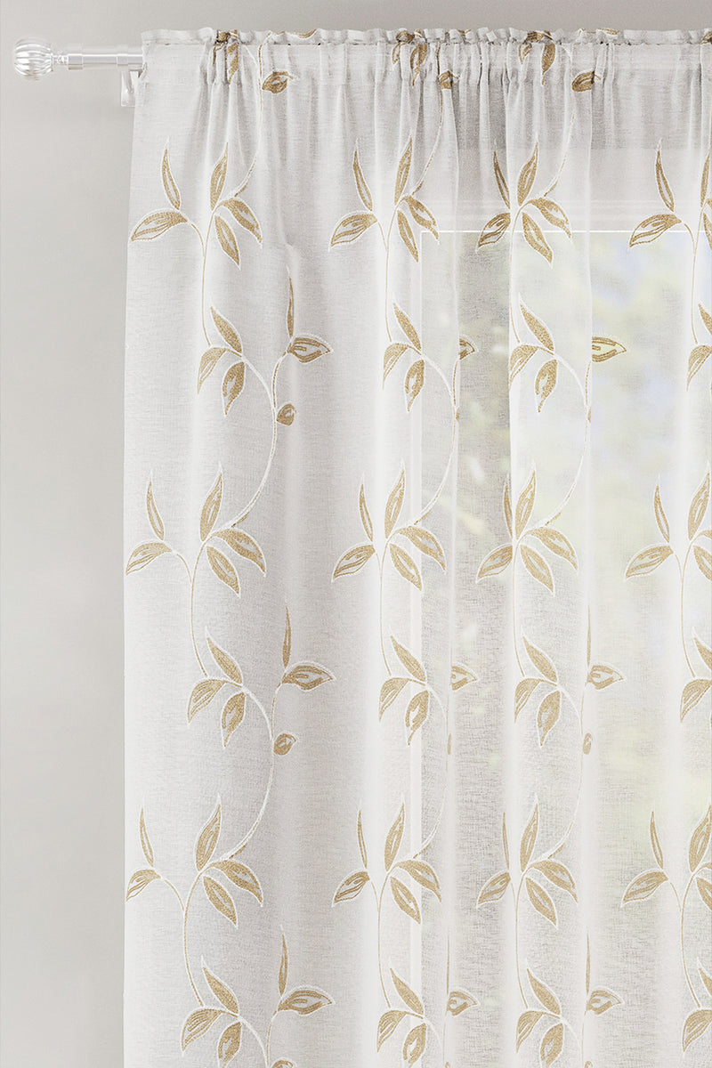 Oasis Natural Embroidered Leaf Design Voile Panels - Pair