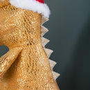 60cm Tall Gold Plush Zilla Dino Sitting Christmas Decoration with Santa Hat