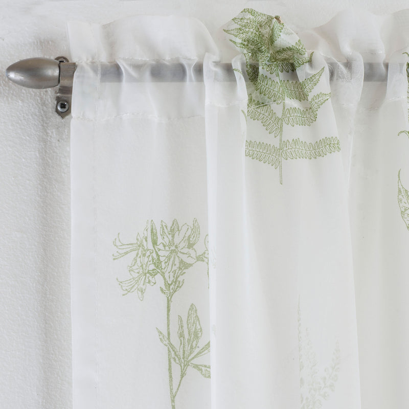 Bracken Green Leaf Print Linen-Look Voile Panel - Pair