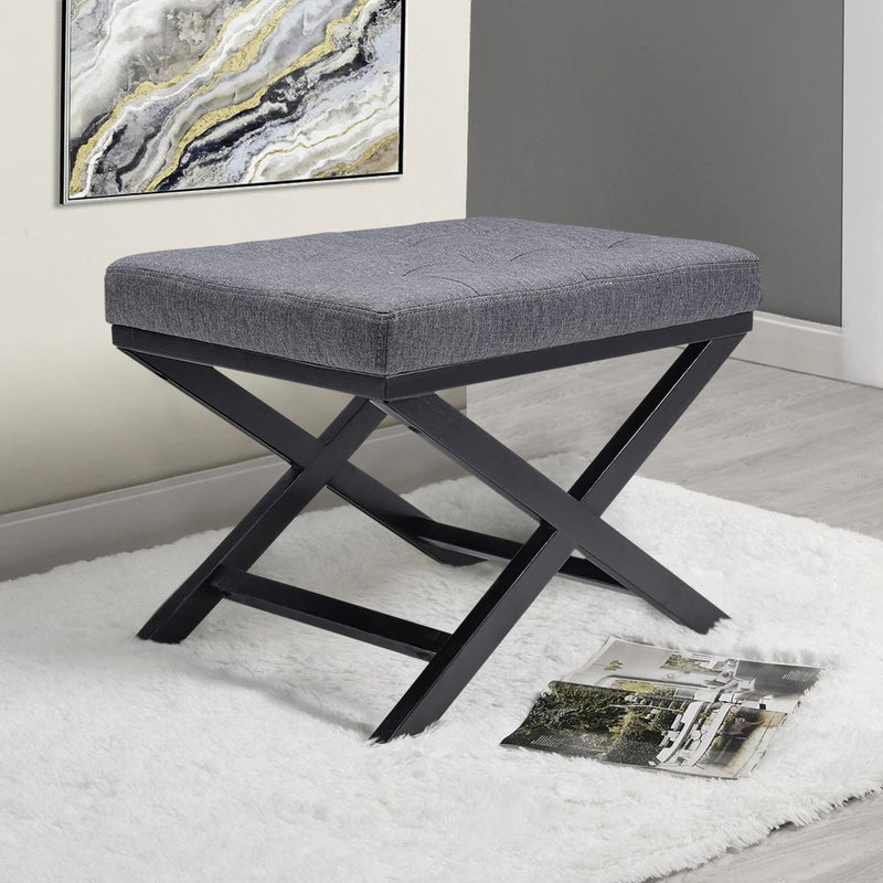 Livingandhome Rectangle Linen Footstool with Cross Legs
