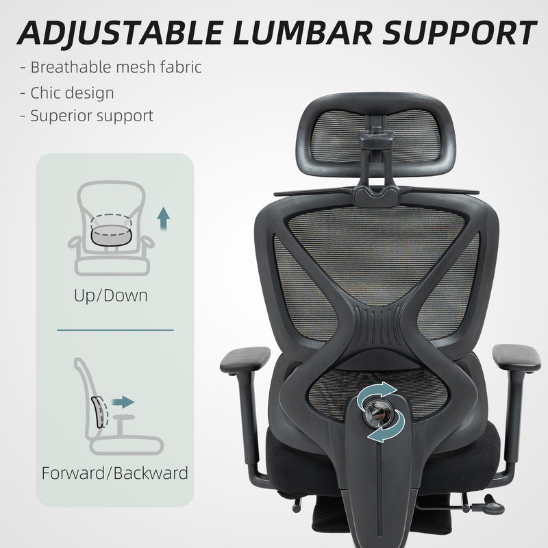 HOMCOM Ergonomic Office Chair, Recliner Computer Chair with Footrest, Black