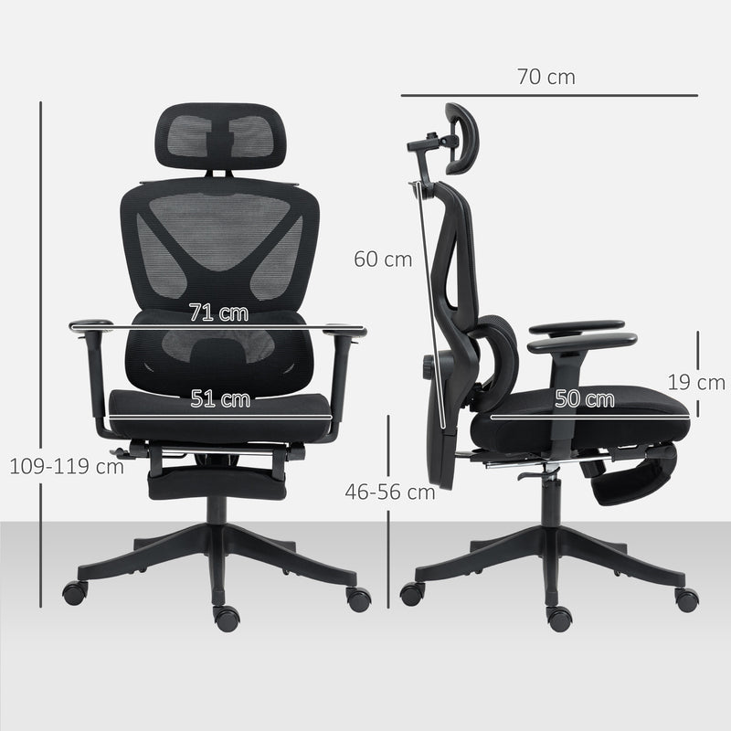HOMCOM Ergonomic Office Chair, Recliner Computer Chair with Footrest, Black