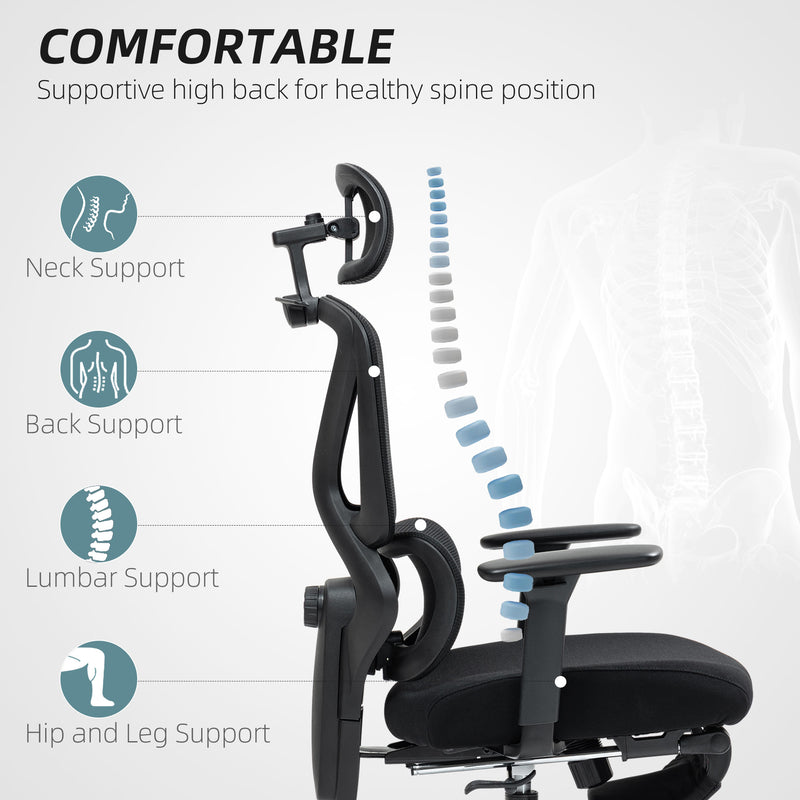 HOMCOM Ergonomic Office Chair, Recliner Computer Chair with Footrest, Black
