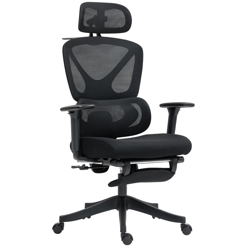 HOMCOM Ergonomic Office Chair, Recliner Computer Chair with Footrest, Black