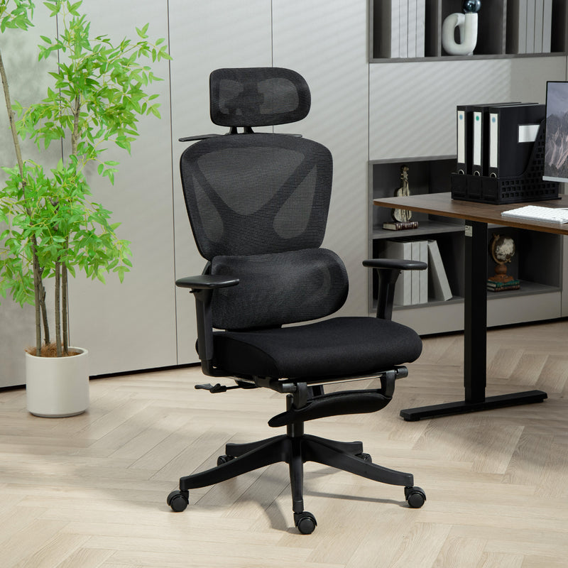 HOMCOM Ergonomic Office Chair, Recliner Computer Chair with Footrest, Black