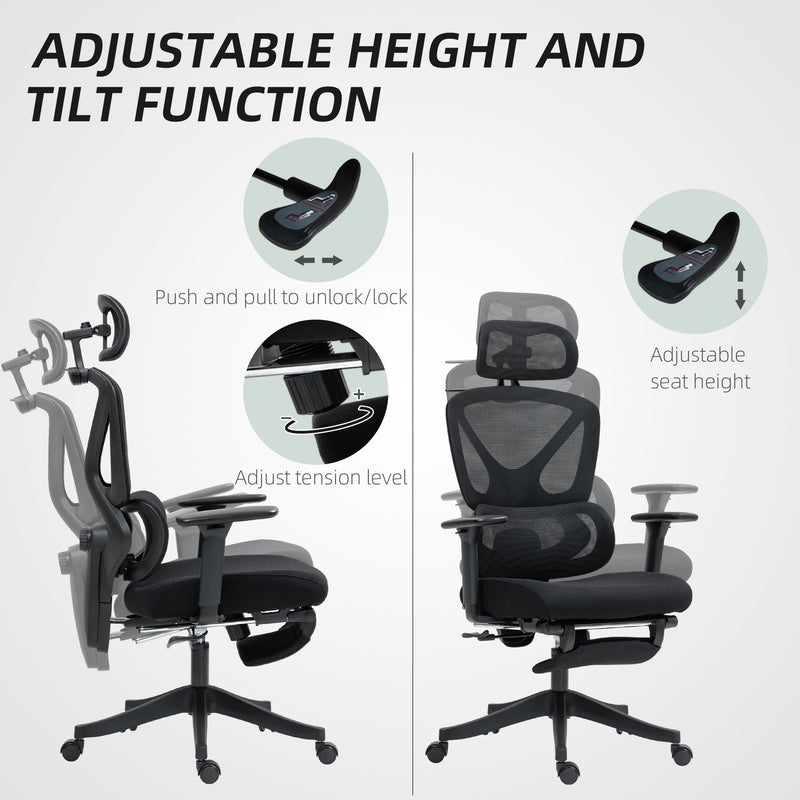 HOMCOM Ergonomic Office Chair, Recliner Computer Chair with Footrest, Black