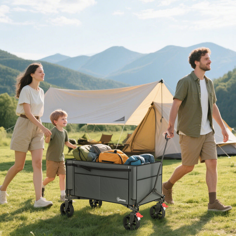 Outsunny Folding Trolley On Wheels, Garden Cart With Openable Sides