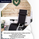 Multi Position Garden Zero Gravity Relaxer Chair Sun Lounger in Black & Silver