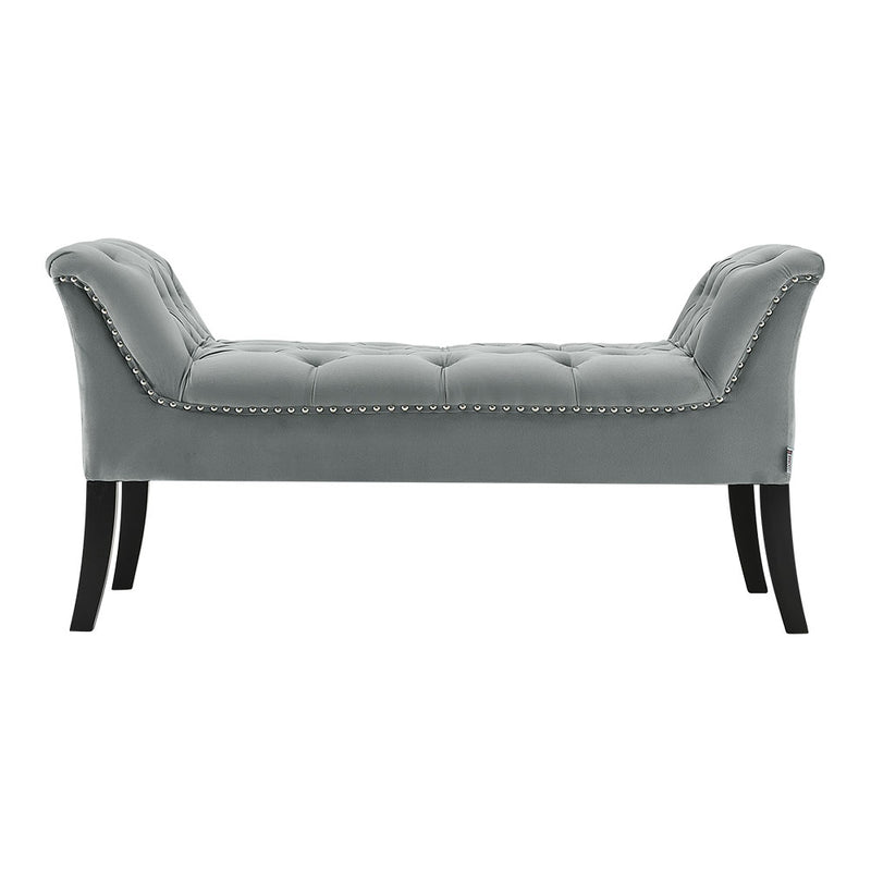 Livingandhome Grey Velvet Upholstered Bedroom Bench