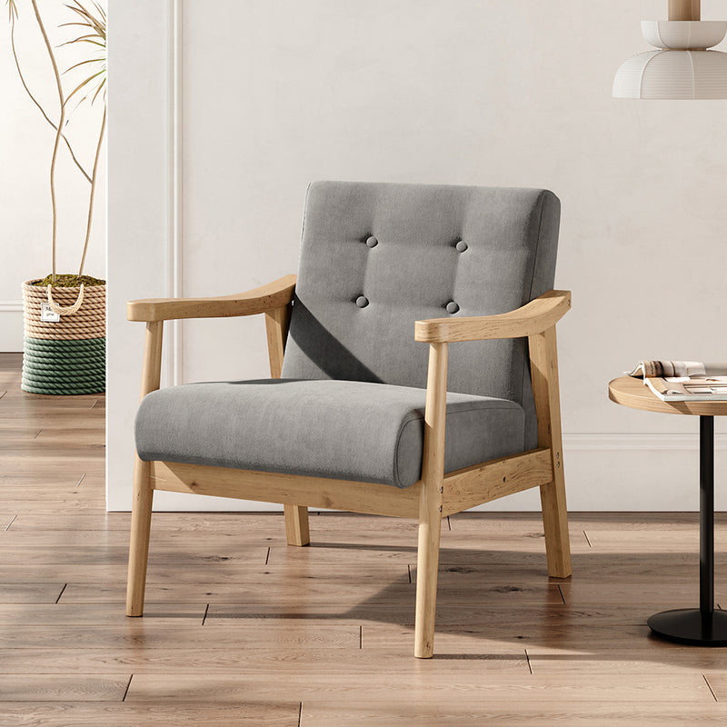 Livingandhome Grey Fabric Armchair with Wooden Frame