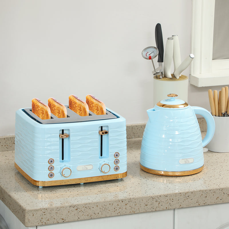 HOMCOM Kettle and Toaster Set 1.7L Kettle & 4 Slice Toaster, Light