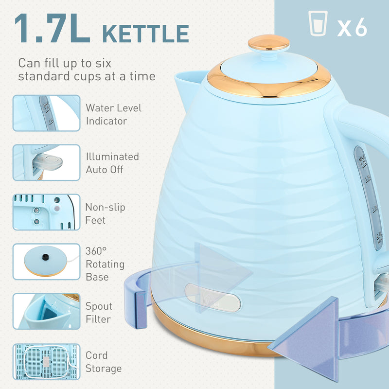 HOMCOM Kettle and Toaster Set 1.7L Kettle & 4 Slice Toaster, Light