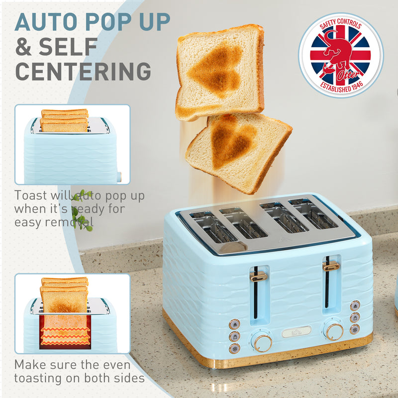 HOMCOM Kettle and Toaster Set 1.7L Kettle & 4 Slice Toaster, Light