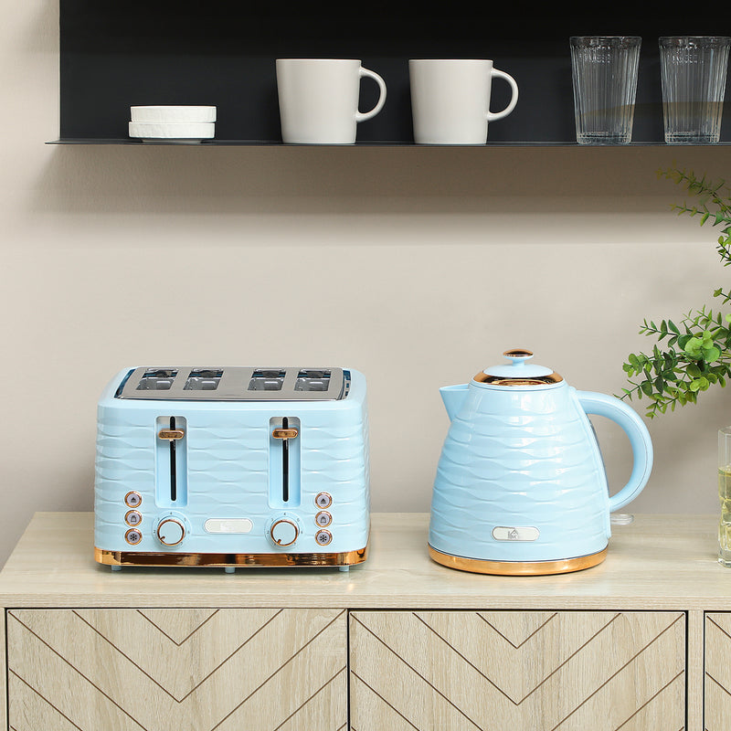 HOMCOM Kettle and Toaster Set 1.7L Kettle & 4 Slice Toaster, Light