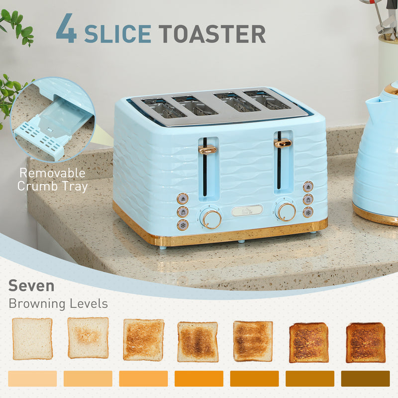 HOMCOM Kettle and Toaster Set 1.7L Kettle & 4 Slice Toaster, Light