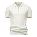 Turn-Down Short-Sleeve Polo Shirt Cream Zip