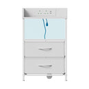 White Bedside Table with Charging Station and LED Lights