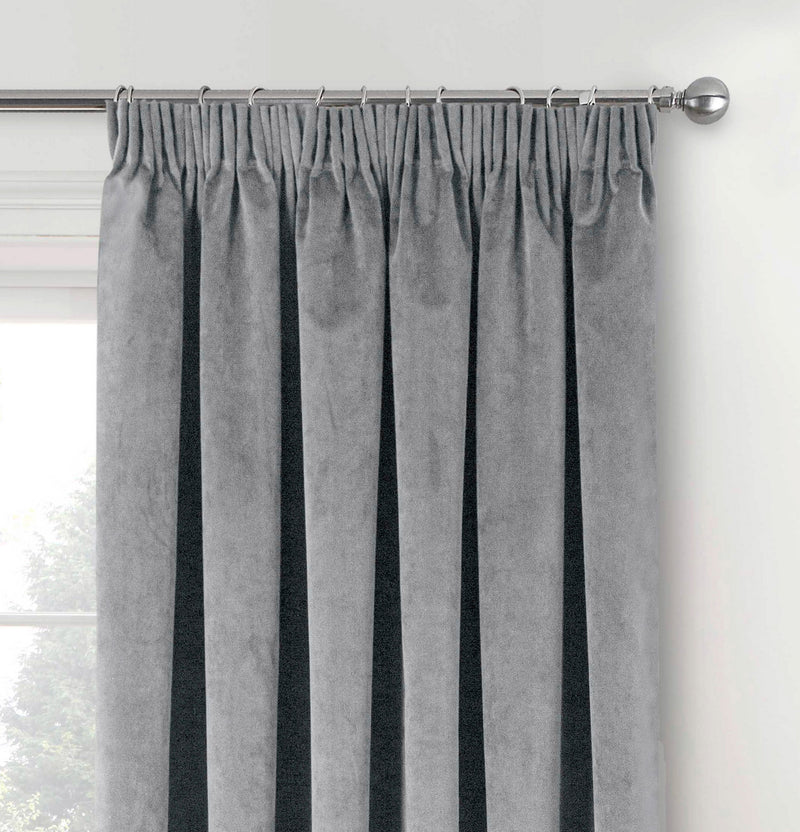 Luxury Enhanced Living Grey Velvet, Supersoft, 100% Blackout, Thermal Curtains with Tape Top - Pair