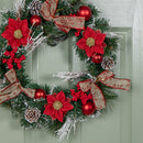 40cm Christmas Wreath with Snow Tipped Branches, Red Berries, Baubles and Bows