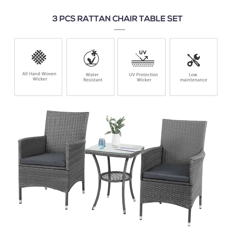 Outsunny  Rattan Bistro set 3pc - Grey