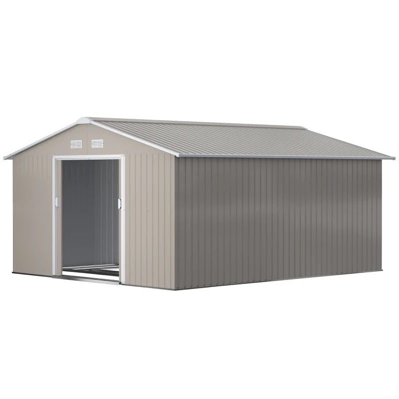 Outsunny Metal Shed 13 x 11ft - Light Grey