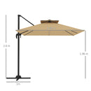 Outsunny 2.5m Cantilever Parasol, Garden Parasol With Lights