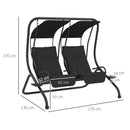 Outsunny Canopy Swing 2 Separate Relax Chairs w/ Handrails, Cup Holders