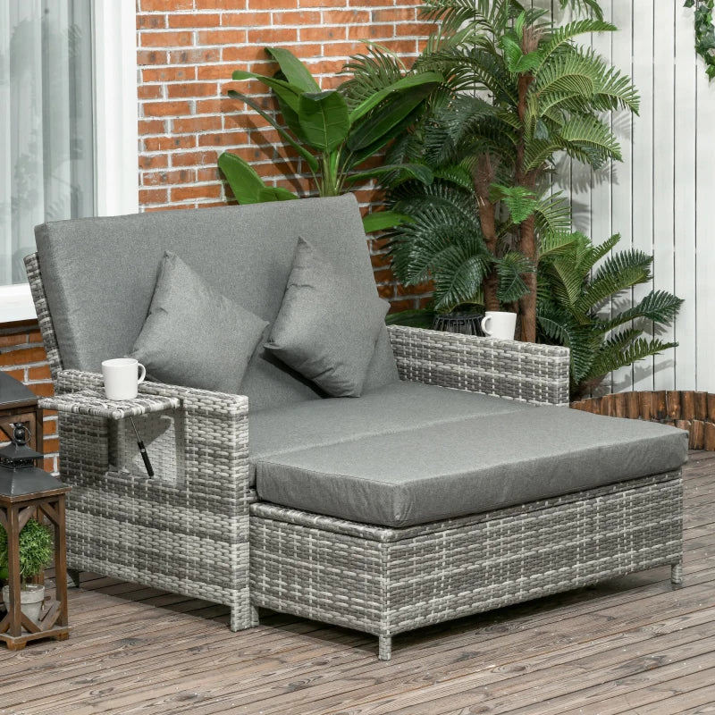 Outsunny Garden Rattan Daybed 2 Seater - Grey