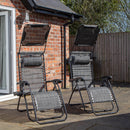 Pack of 2 Multi-Position Garden Gravity Relaxer Chair Sun Loungers with Sun Canopy in Grey