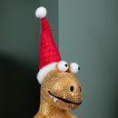 45cm Gold Plush Tyrone-Rex Dino Standing Christmas Decoration with Santa Hat