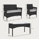 Outsunny 4 Piece Rattan Garden Furniture Sofa Set with Cushions, Black