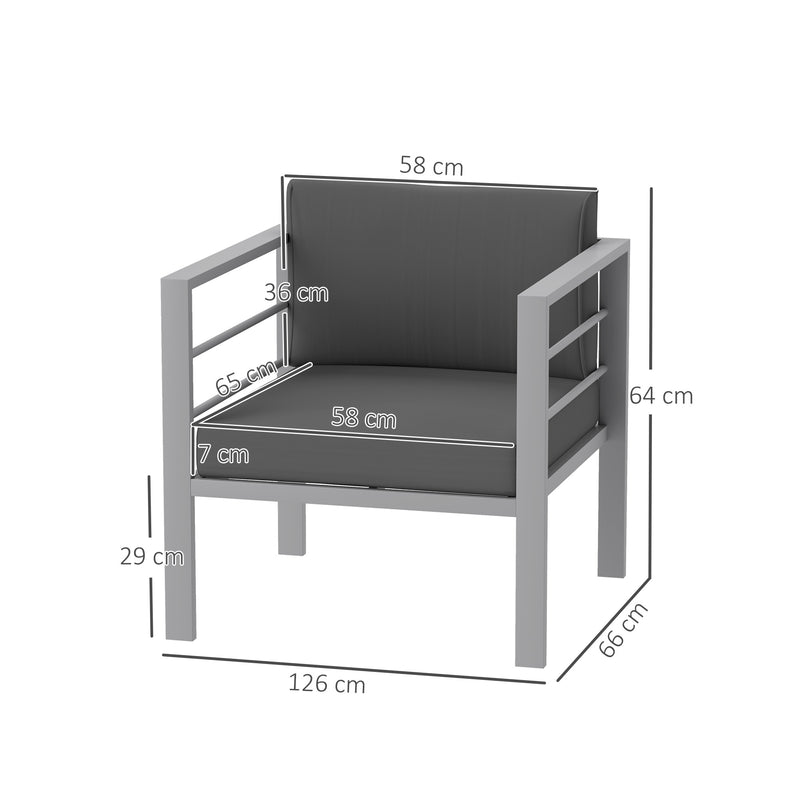 Outsunny Patio Furniture Aluminium Armchair with Cushions, Charcoal Grey