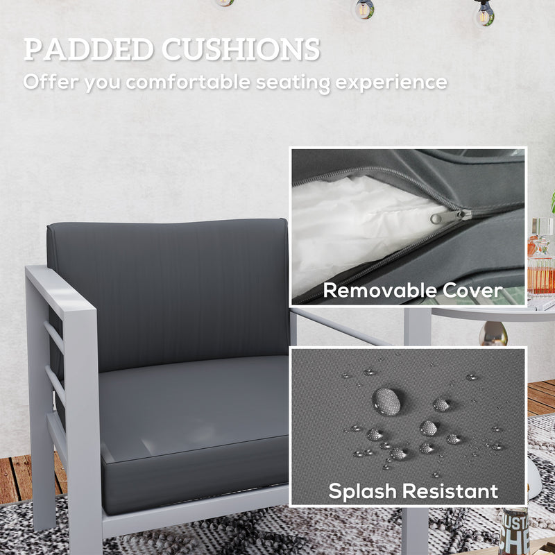 Outsunny Patio Furniture Aluminium Armchair with Cushions, Charcoal Grey