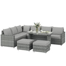 Outsunny 6 Piece Rattan Garden Furniture Set With Cushions, Grey